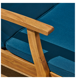 Danielle Outdoor Acacia Wood Double Chaise Lounge with Cushion, Teak, Blue