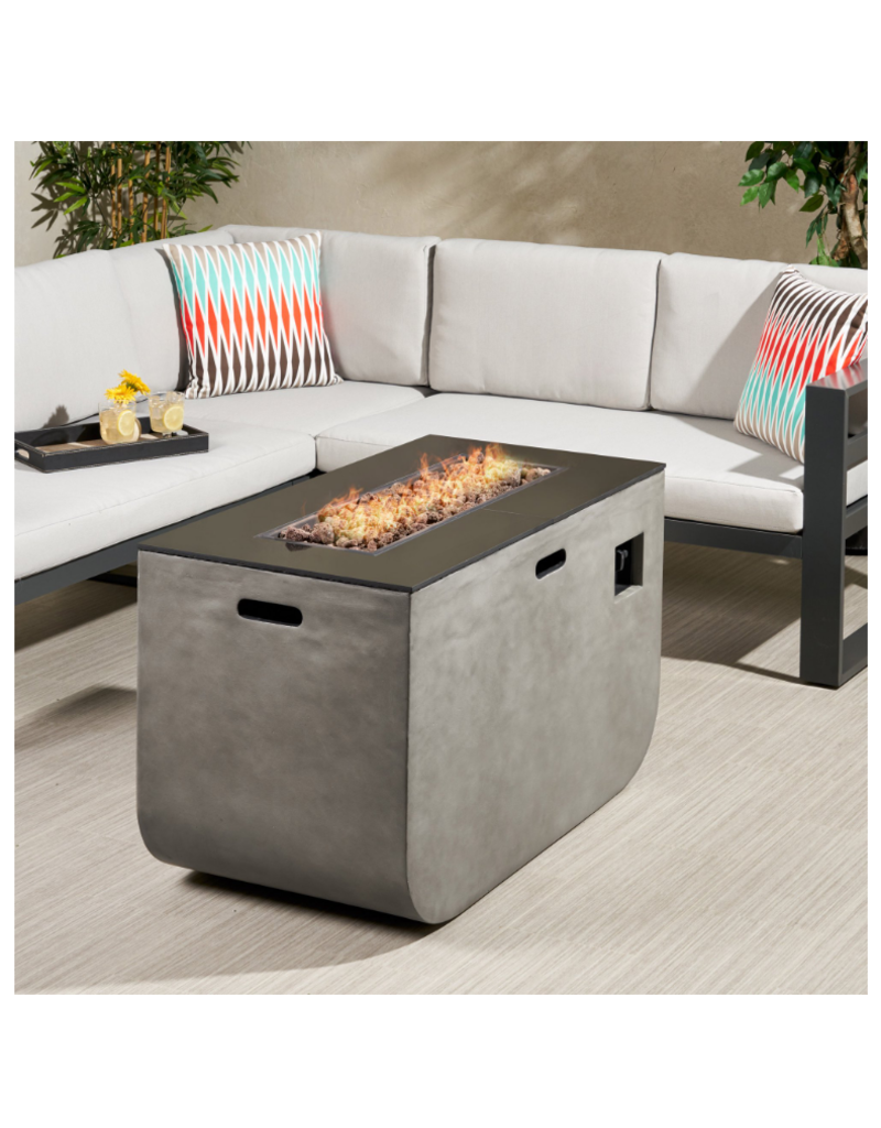 Nickan Outdoor Modern 40-Inch Rectangular Fire Pit, Light Gray and Gloss Black