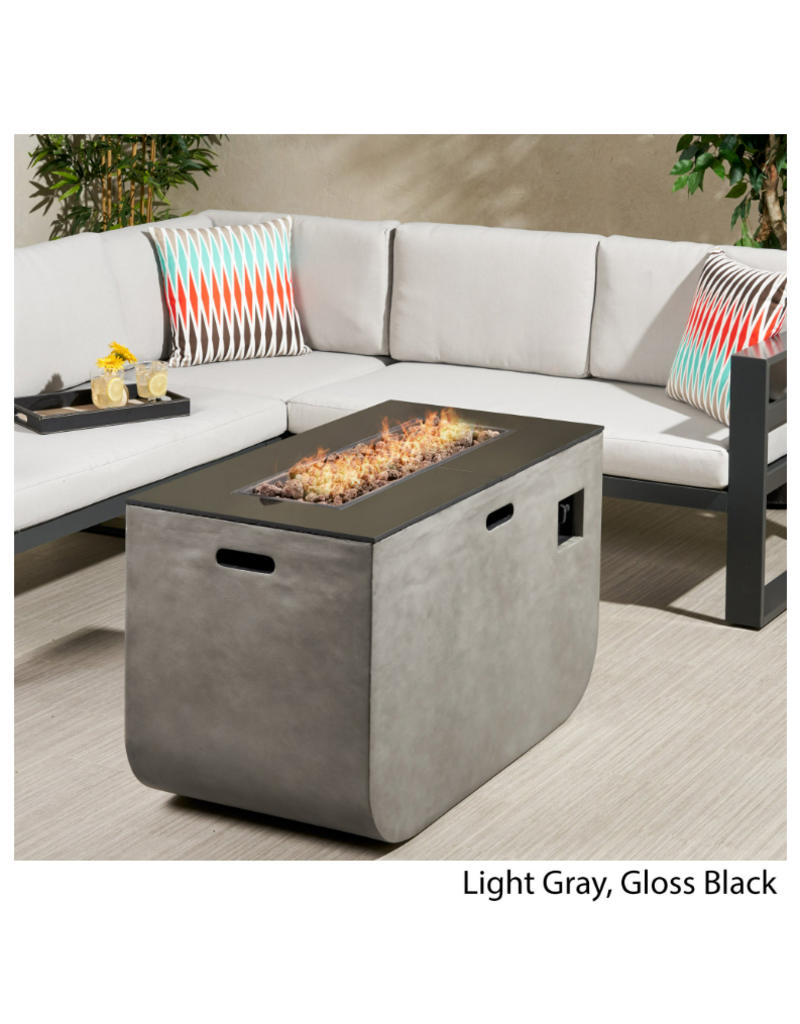 Nickan Outdoor Modern 40-Inch Rectangular Fire Pit, Light Gray and Gloss Black