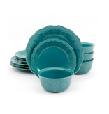The Pioneer Woman Cowgirl Lace 12-Piece Dinnerware Set, Teal