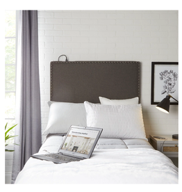 Mainstays Twin Upholstered Grey Headboard with Nailheads and USB Ports