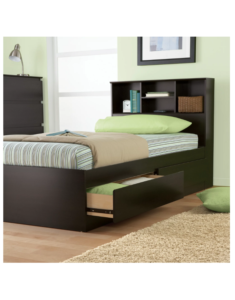 Mainstays Mates Storage Bed with Bookcase Headboard, Twin, Cinnamon Cherry Finish