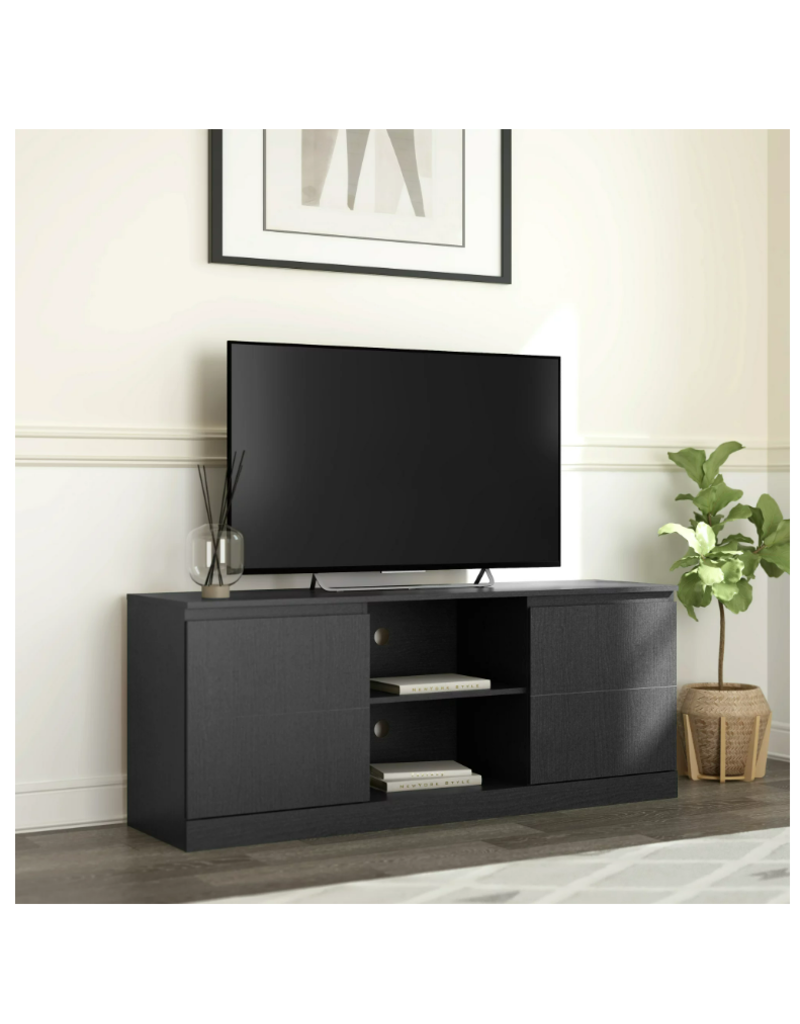 Brindle 60 TV Stand with Charging Station for TVs up to 65, Black Oak