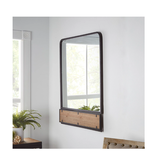 Better Homes & Gardens 24 x 32 Industrial Metal Vanity Wall Mirror with Foldable Wood Shelf, Black