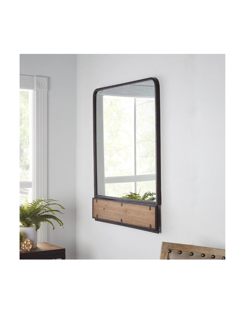 Better Homes & Gardens 24 x 32 Industrial Metal Vanity Wall Mirror with Foldable Wood Shelf, Black