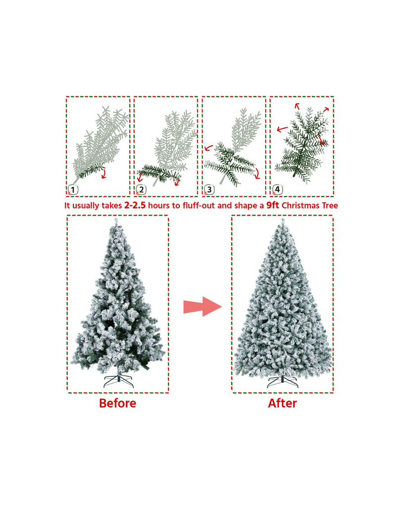 Easyfashion Clear Prelit Incandescent Green Flocked Spruce Christmas Tree, 9