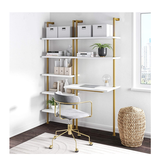 Nathan James Theo 2-Shelf Industrial Wall Mount Ladder Desk, Small Computer or Writing Desk, White/Gold Brass