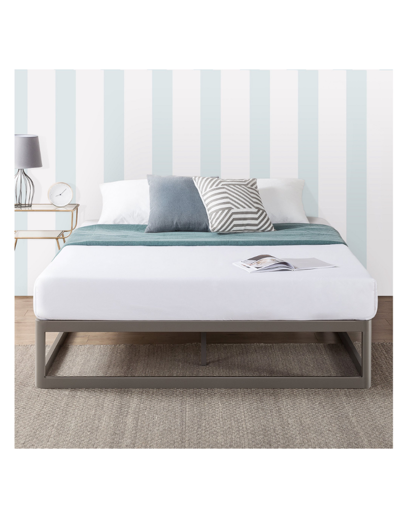 Mellow Ace of Base 12 Round Metal Platform Bed with Steel Slats, Champagne Grey, Twin