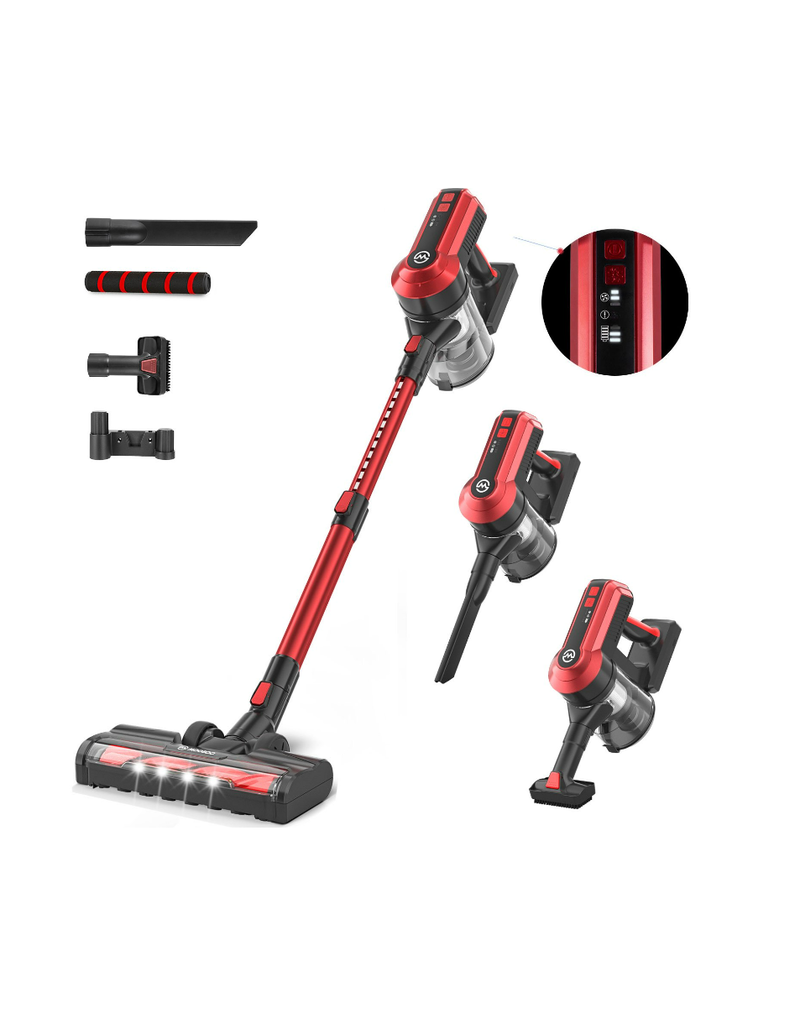 Moosoo Stick Vacuum Cleaner, 23Kpa Cordless Vacuum with LED Motorized Floor Brush for Hard Floor Car