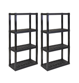 Hyper Tough 56 H x 14 D x 30 W 4 Shelf Plastic Garage Shelves, Pack of 2 Storage Shelving Units, Bla