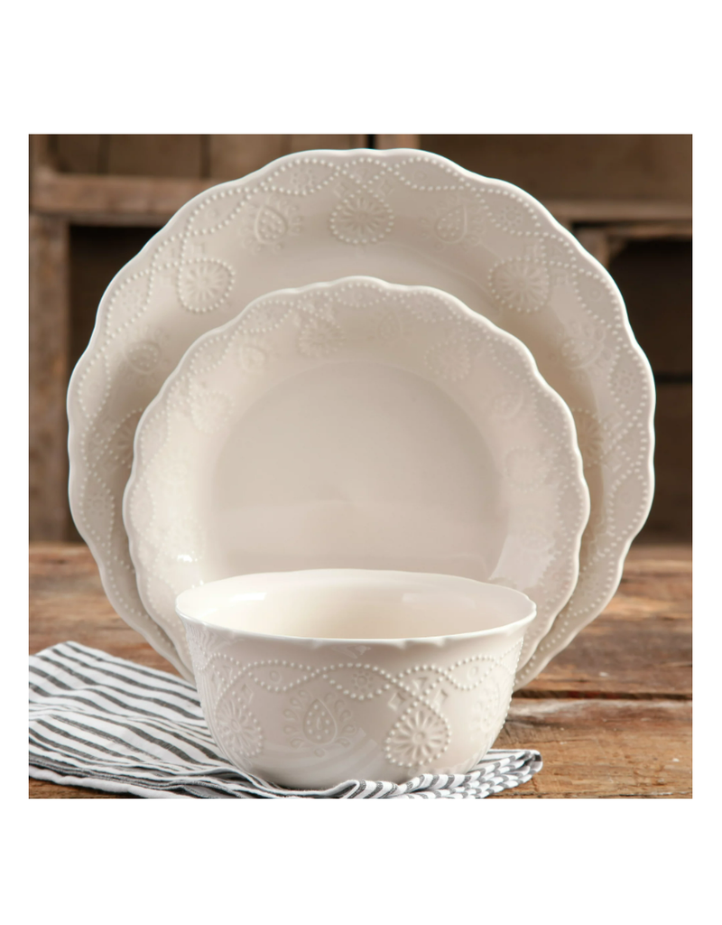 The Pioneer Woman Cowgirl Lace 12-Piece Dinnerware Set, Linen