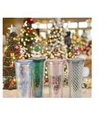 Holiday Time Christmas 4pk 26oz DW Tumbler with Figural Straw, Multi-color