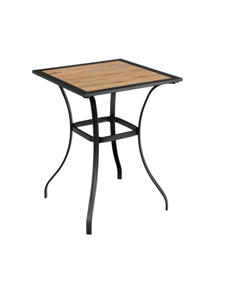 Patio Wood-like Square Bistro Bar Table with Steel Frame