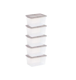 IRIS , 58 Quart Snap Top Plastic Storage Box, Clear with Gray Lid, Set of 5