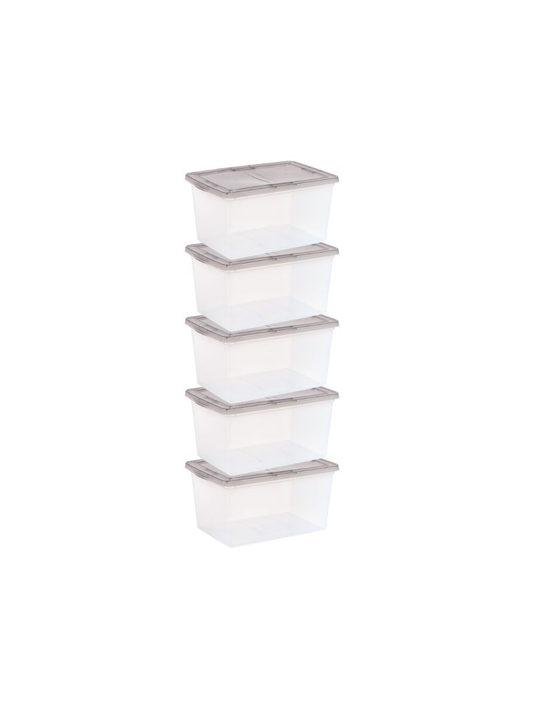 IRIS , 58 Quart Snap Top Plastic Storage Box, Clear with Gray Lid, Set of 5