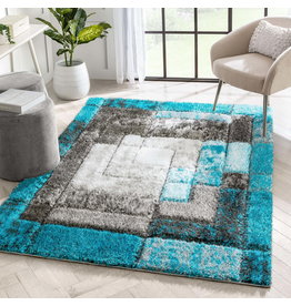 Well Woven Lolly Kenzo Retro Geometric Pattern Teal Grey 53 x 73 3D Texture Shag Area Rug