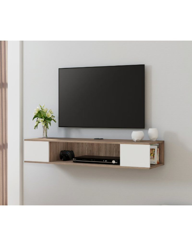 FITUEYES Floating TV Stand Wall Mounted Entertainment Center Media Console Wood Wall TV Shelf, Gray &Creamy White