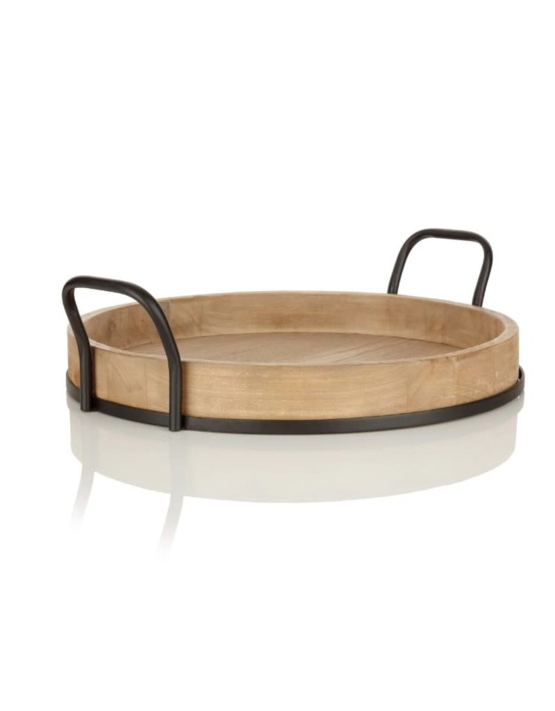 Better Homes & Gardens Round Rustic Brown Wood Serving Tray with Metal Handles, 18.5x17