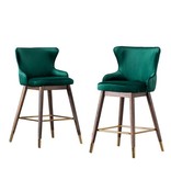 Roundhill Furniture Leland Fabric Upholstered Counter Height Wingback Stools, Set of 2, Green