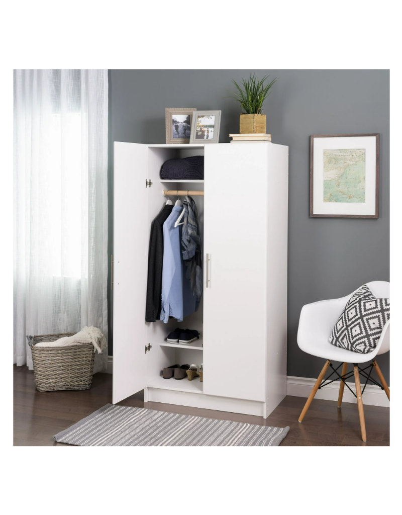 Prepac Elite 32 Wardrobe Cabinet with Adjustable Hinges, White Laminate Finish