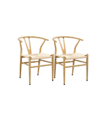 Alden Design Mid-Century Metal Dining Chairs with Woven Hemp Seat, Set of 2, Multiple Colors