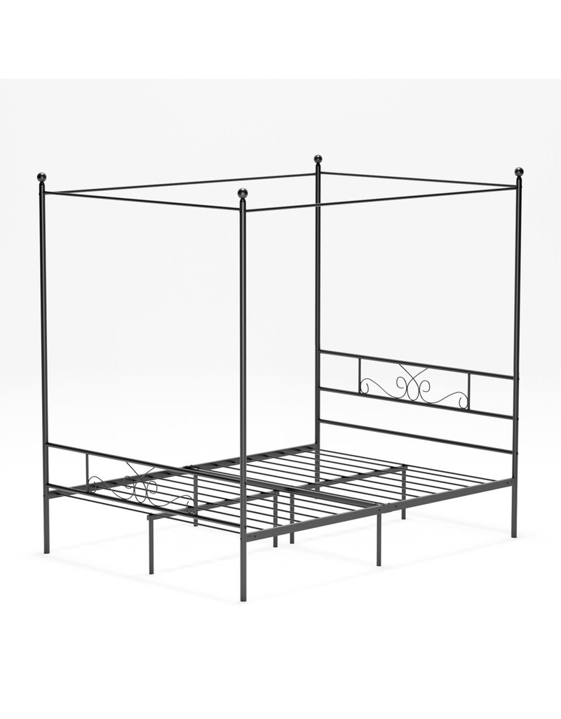 Teraves Metal Full Canopy Bed Frame Canopied Platform Bed with Headboard & Footboard, Black