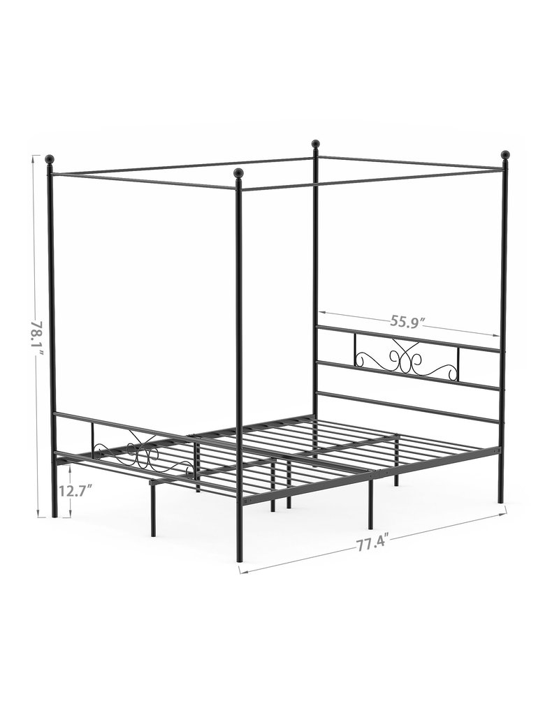 Teraves Metal Full Canopy Bed Frame Canopied Platform Bed with Headboard & Footboard, Black