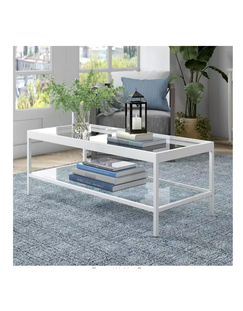 Alexis 45 in. White Rectangle Glass Coffee Table