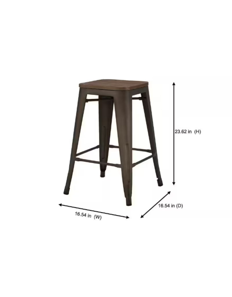 Finwick Matte Gunmetal Gray Backless Counter Stool with Dark Wood Seat (Set of 2)