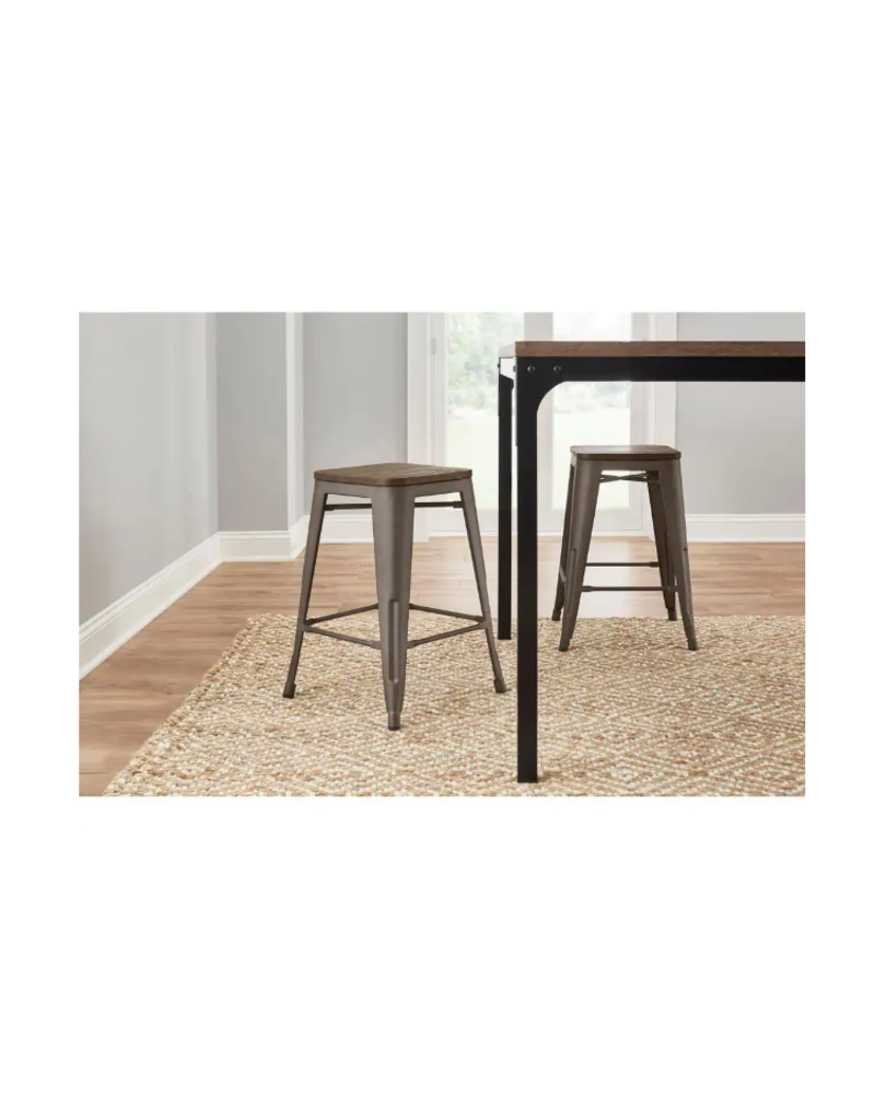 Finwick Matte Gunmetal Gray Backless Counter Stool with Dark Wood Seat (Set of 2)