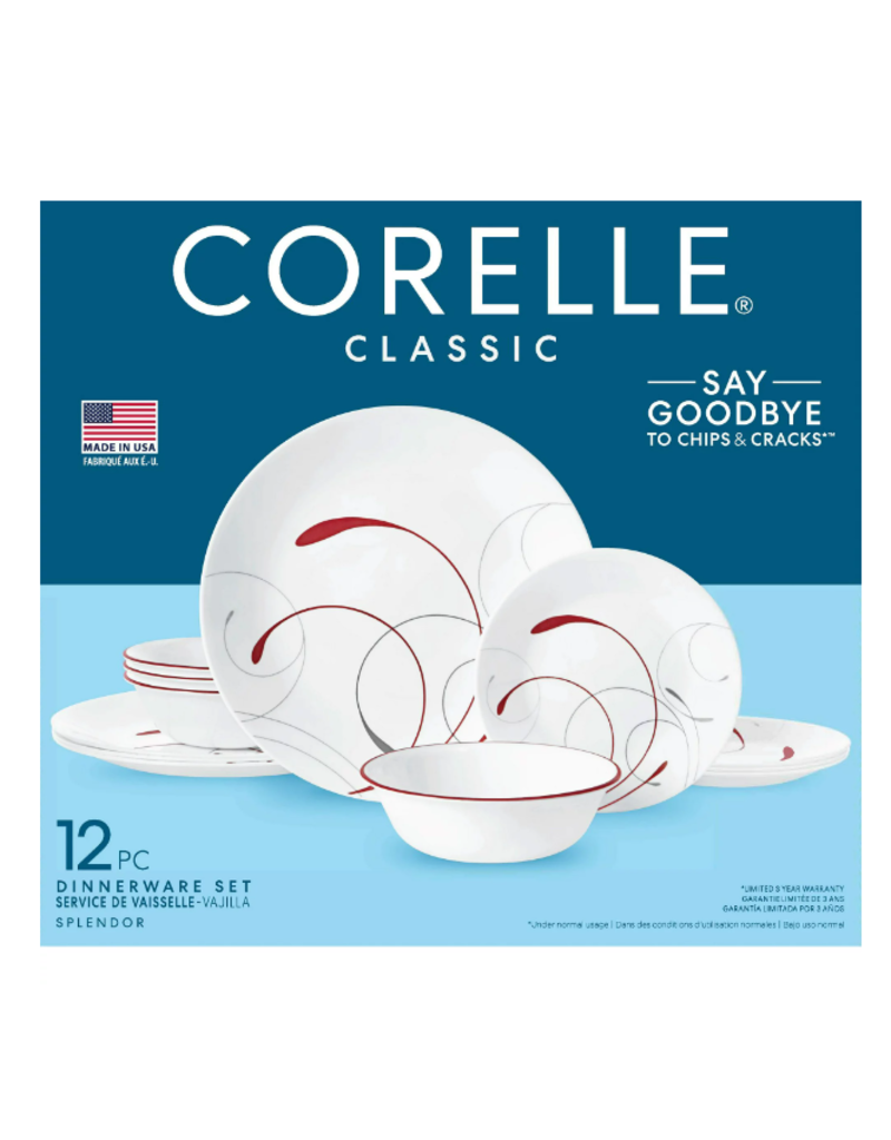 Corelle Splendor, White and Red, 12 Piece, Dinnerware Set