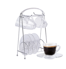 Bene Casa 4-Cup Glass Espresso Set with Coasters and Stainless Steel Rack