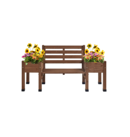 SmileMart 2 in 1 Outdoor Wood Bench with Double Planter Boxes for Patio, Brown