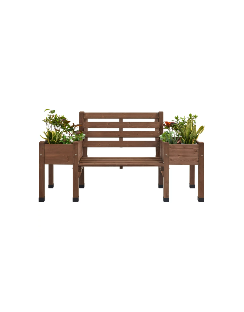 SmileMart 2 in 1 Outdoor Wood Bench with Double Planter Boxes for Patio, Brown