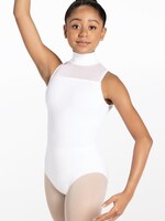 Weissmans Mock Neck Mesh Inset Leotard White MC