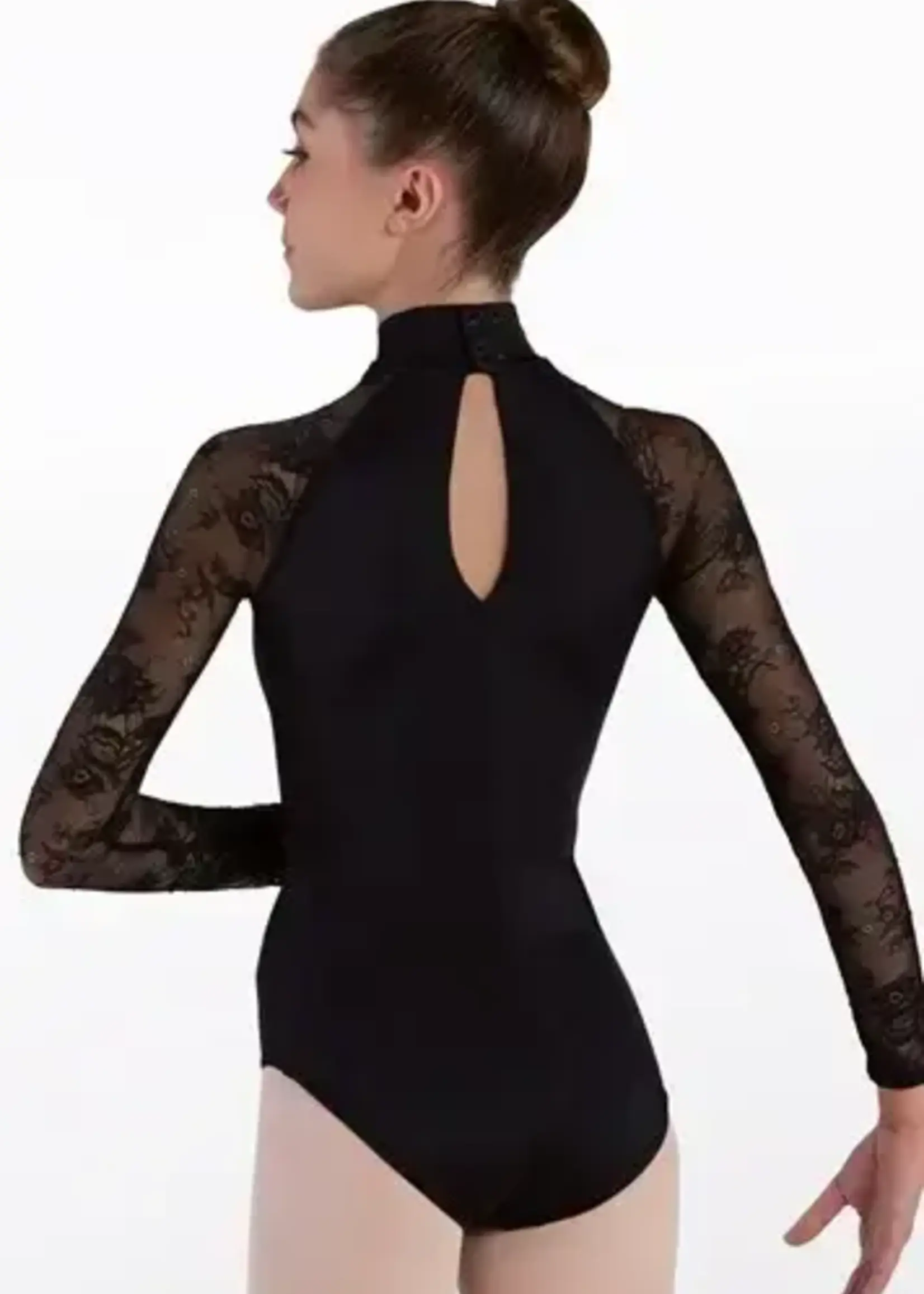 Weissmans Lace Sleeve Mock Neck Leotard