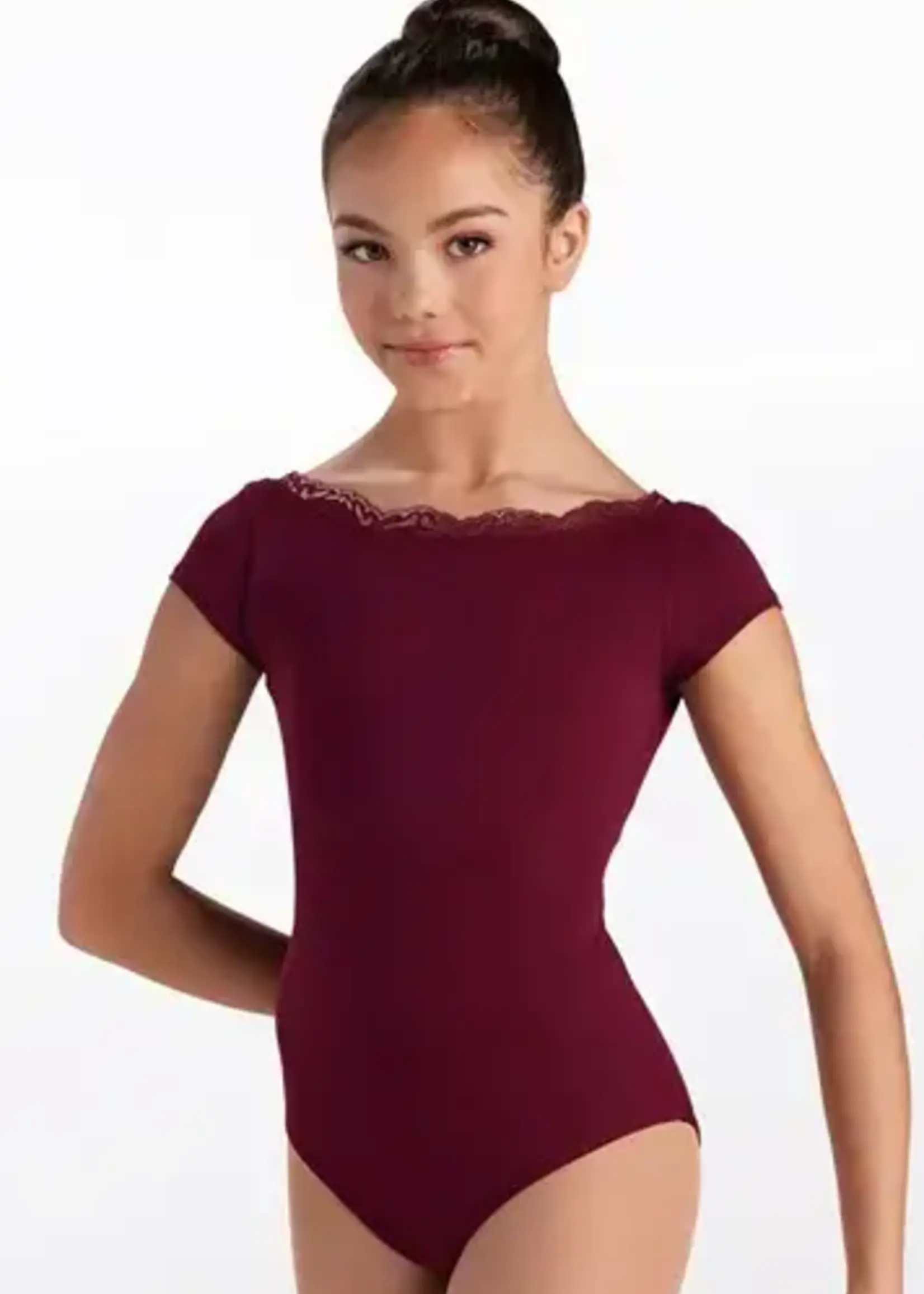 Weissmans Lace Trim Cap Sleeve Leotard
