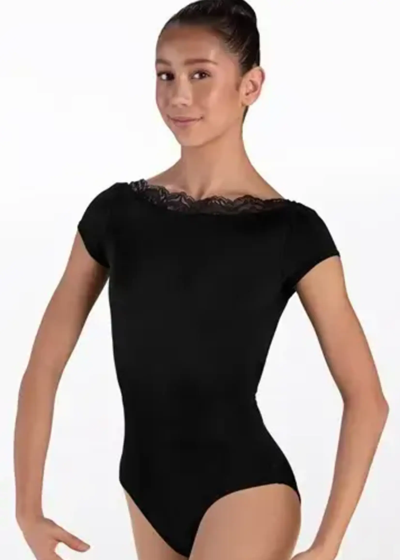 Weissmans Lace Trim Cap Sleeve Leotard