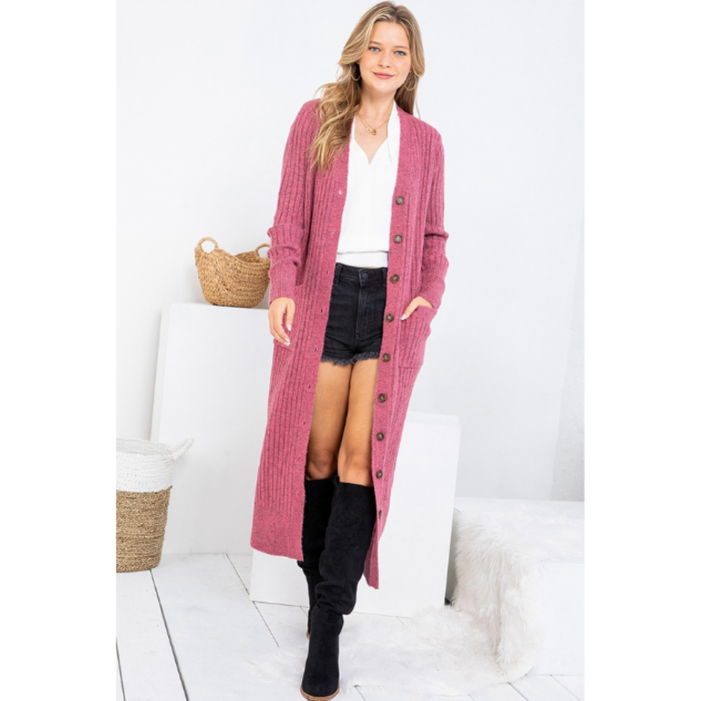 SWEET LOVELY SWL BUTTON LONG CARDIGAN- 5 COLOURS