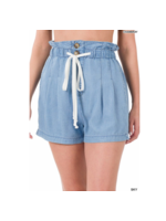 ZENANA ZEN CHAMBRAY RUFFLE WAIST SHORTS DP-1519AB- 2 Colours