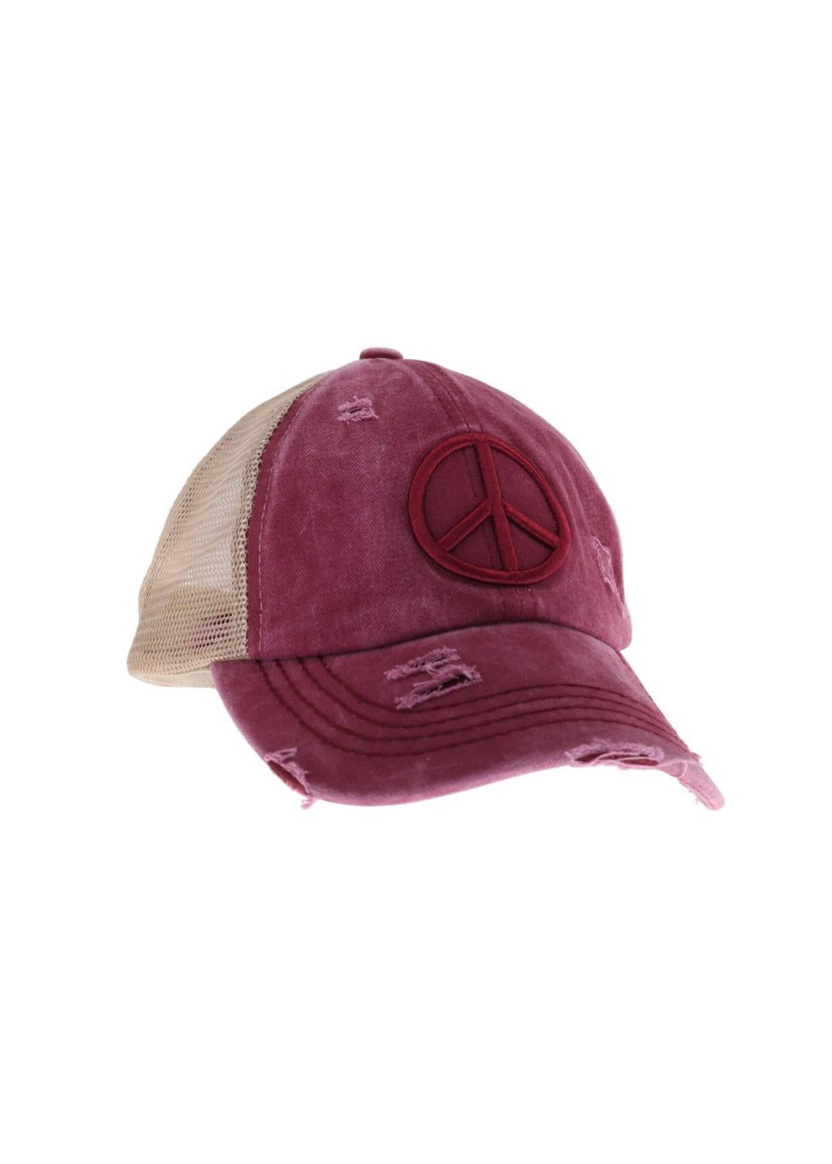 CCB DISTRESSED EMBROIDERED PEACE SIGN BALL CAP