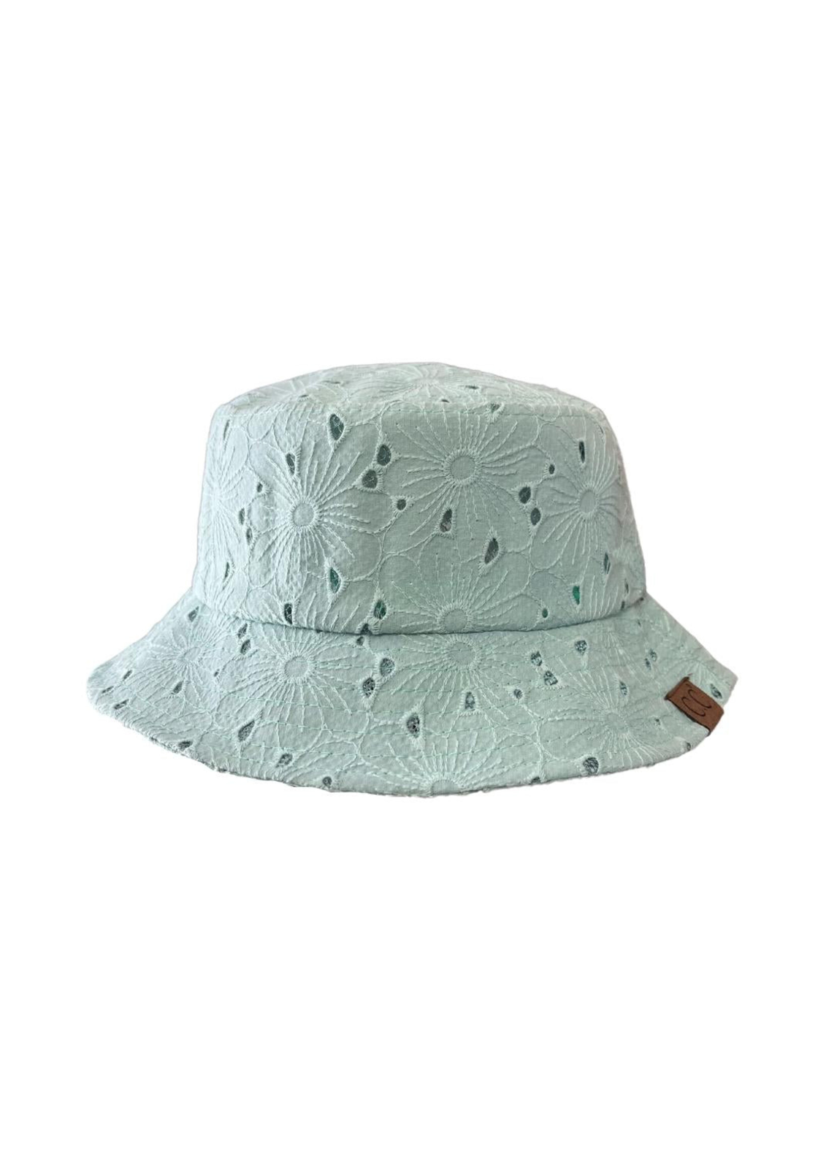 CCB EMBROIDERED FLORAL COTTON EYELET BUCKET HAT