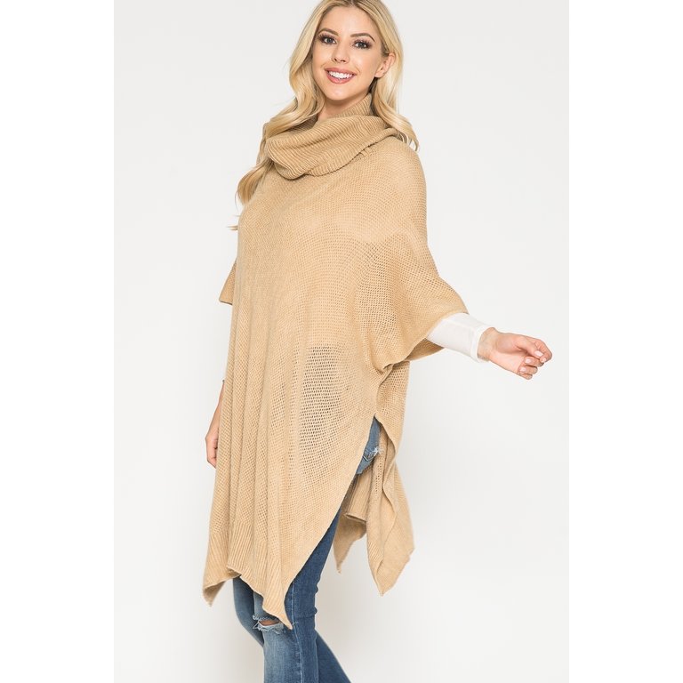 JUSTIN & TAYLOR J&T PONCHO TAN  FOREVER SWEATER