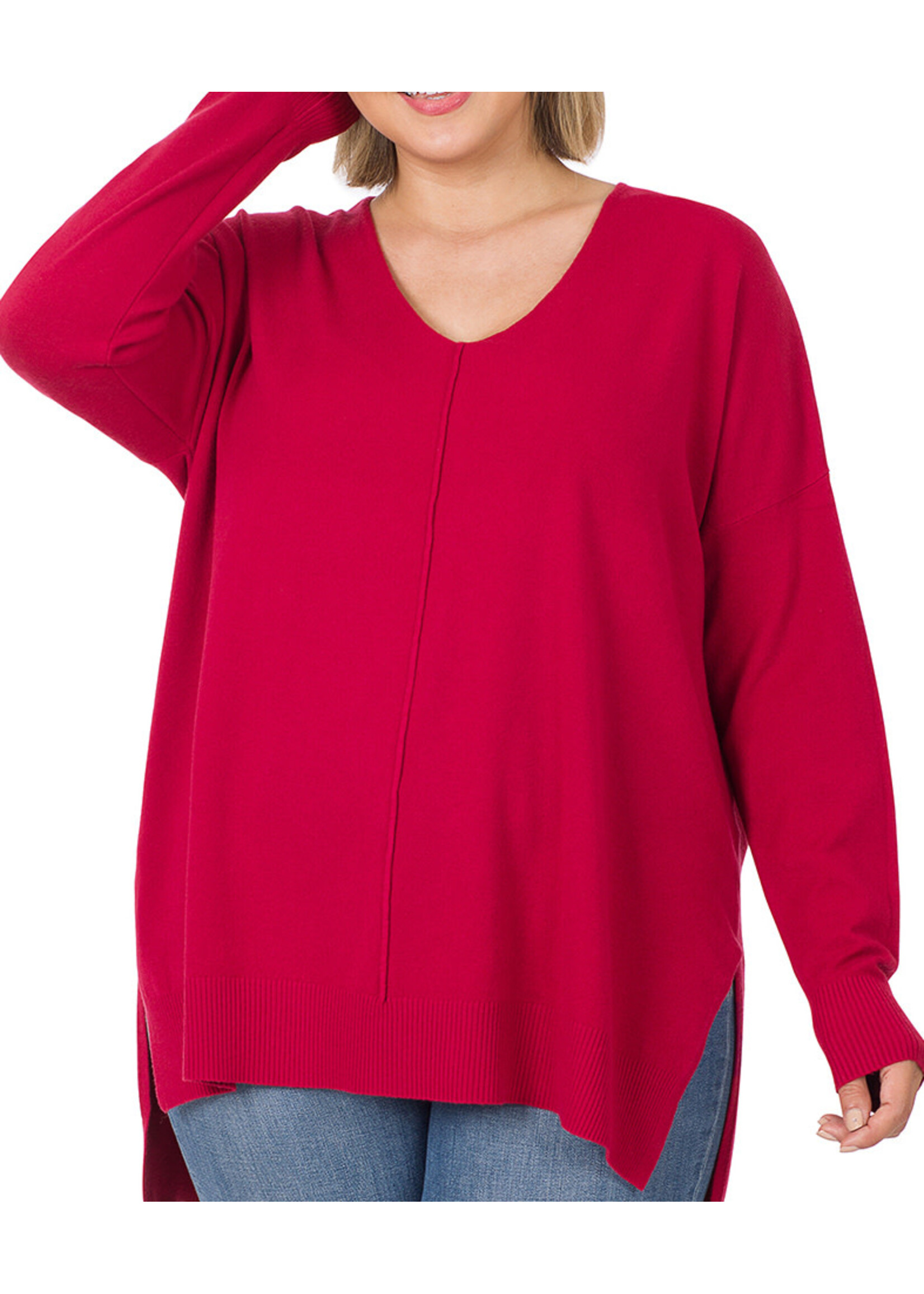 Zenana V Neck Sweatshirt Tunic OVERSIZED Long Pockets Burgundy Plus 1X 2X  3X - Conseil scolaire francophone de Terre-Neuve et Labrador