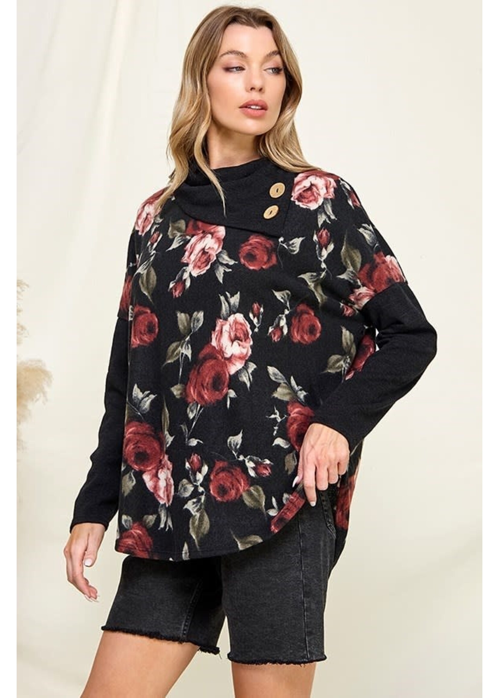 CHRIS & CAROL APPAREL C&C 203168T TOP FLORAL BOTTON NECK