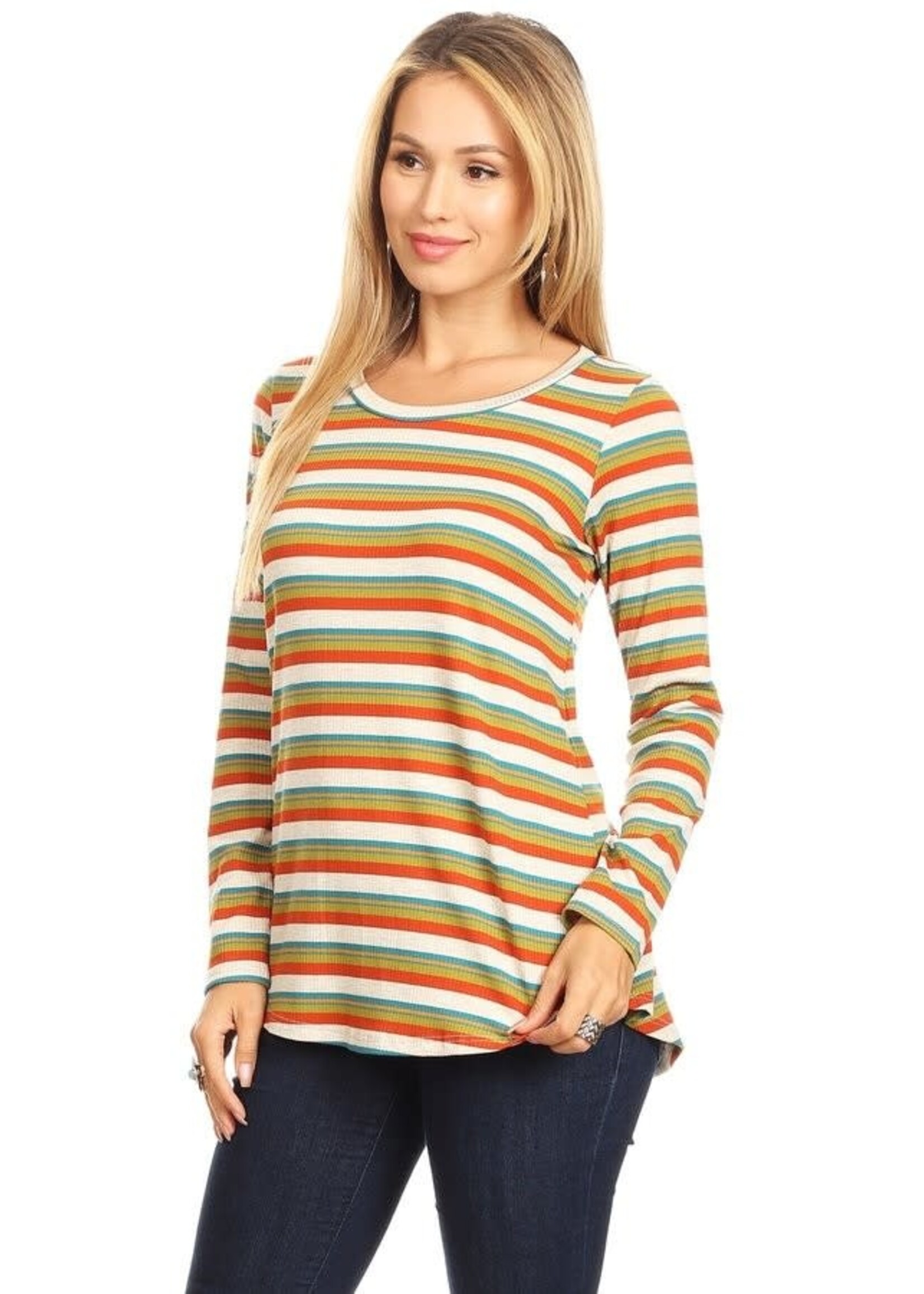 CHRIS & CAROL APPAREL C&C 198584T TOP RIB STRIPE