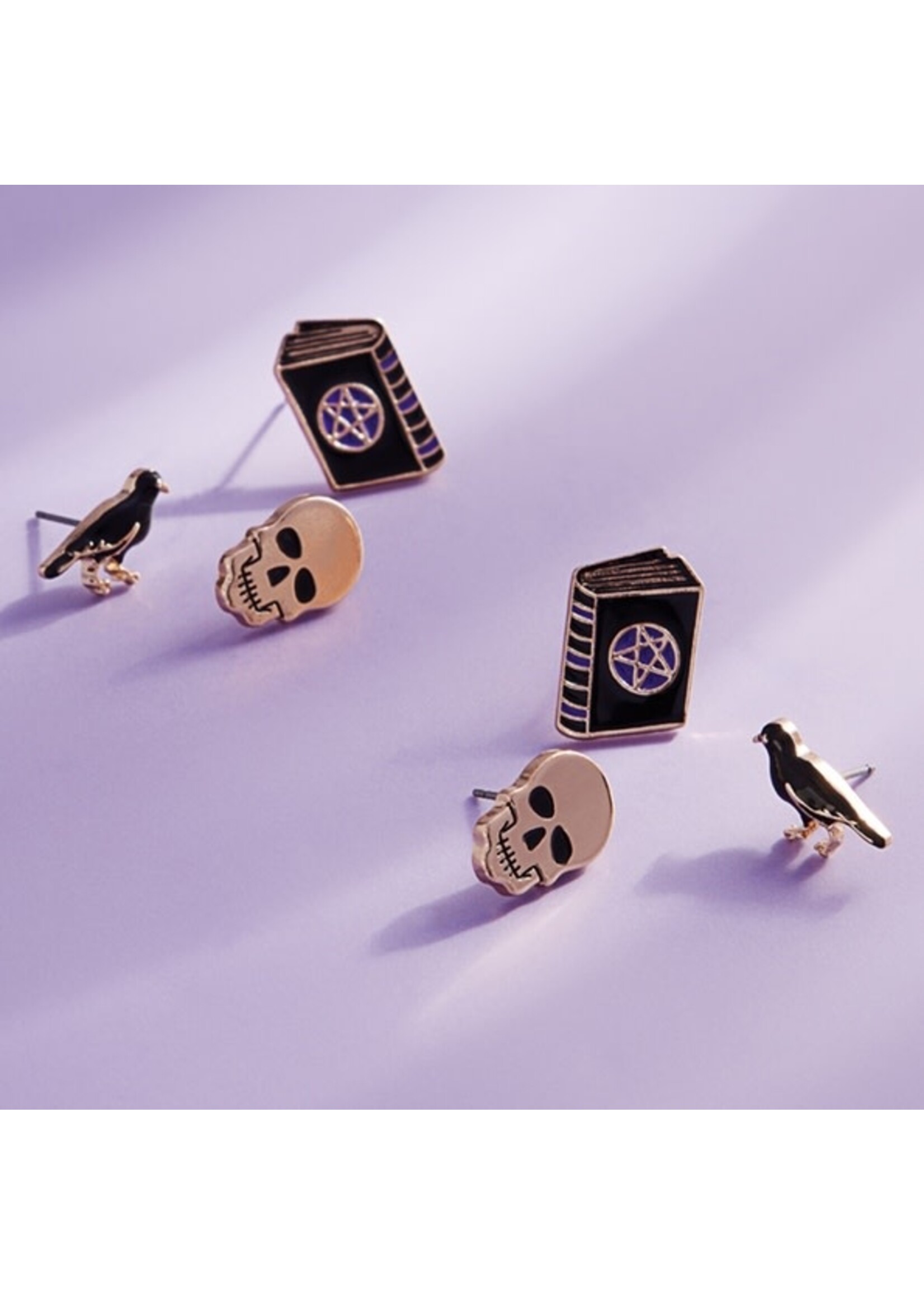 FASHION CITY FAC EARRINGS 3 SET CROW BOOK SKULL