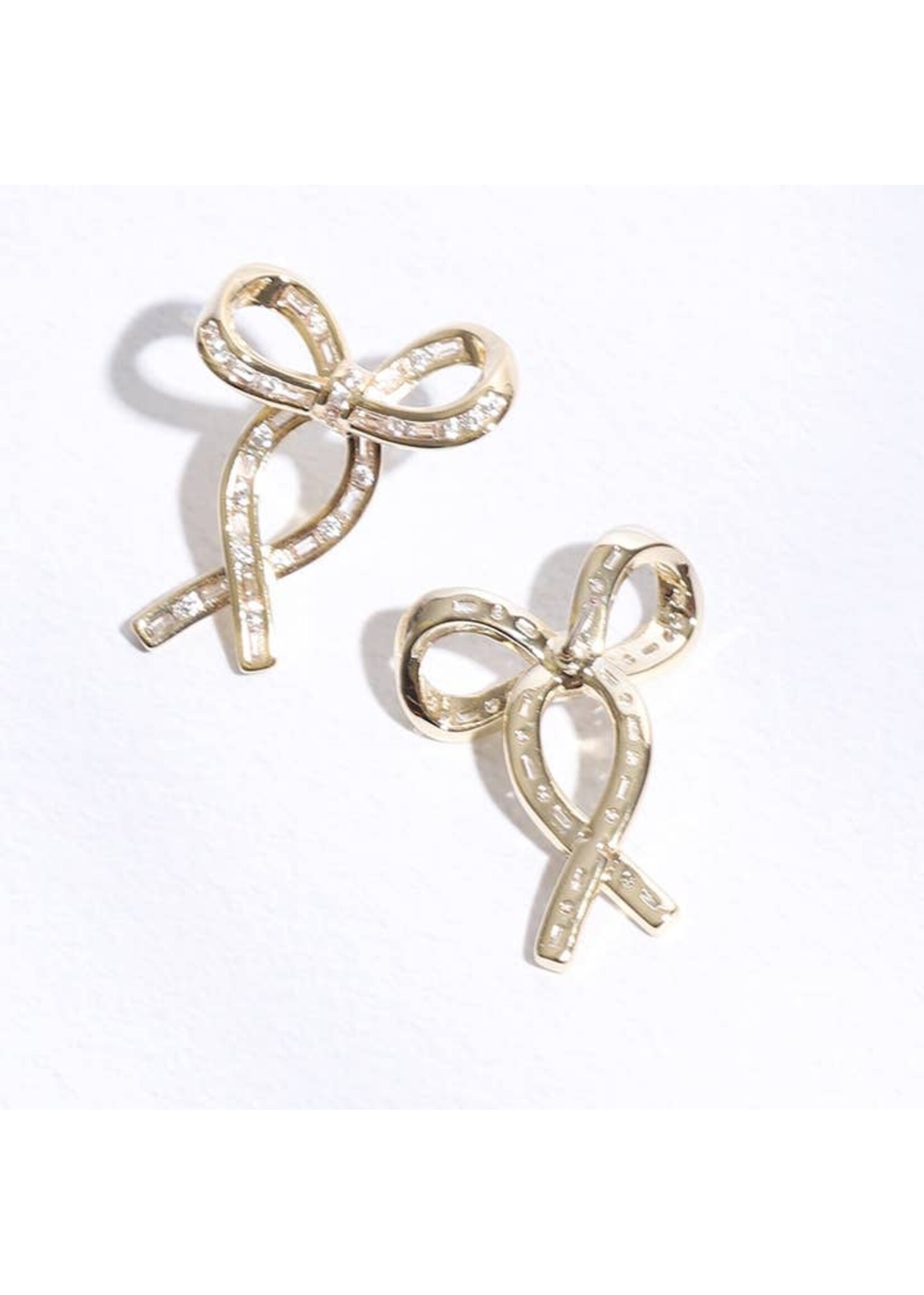 FAC EARRING RIBBON GOLD CLEAR CZ