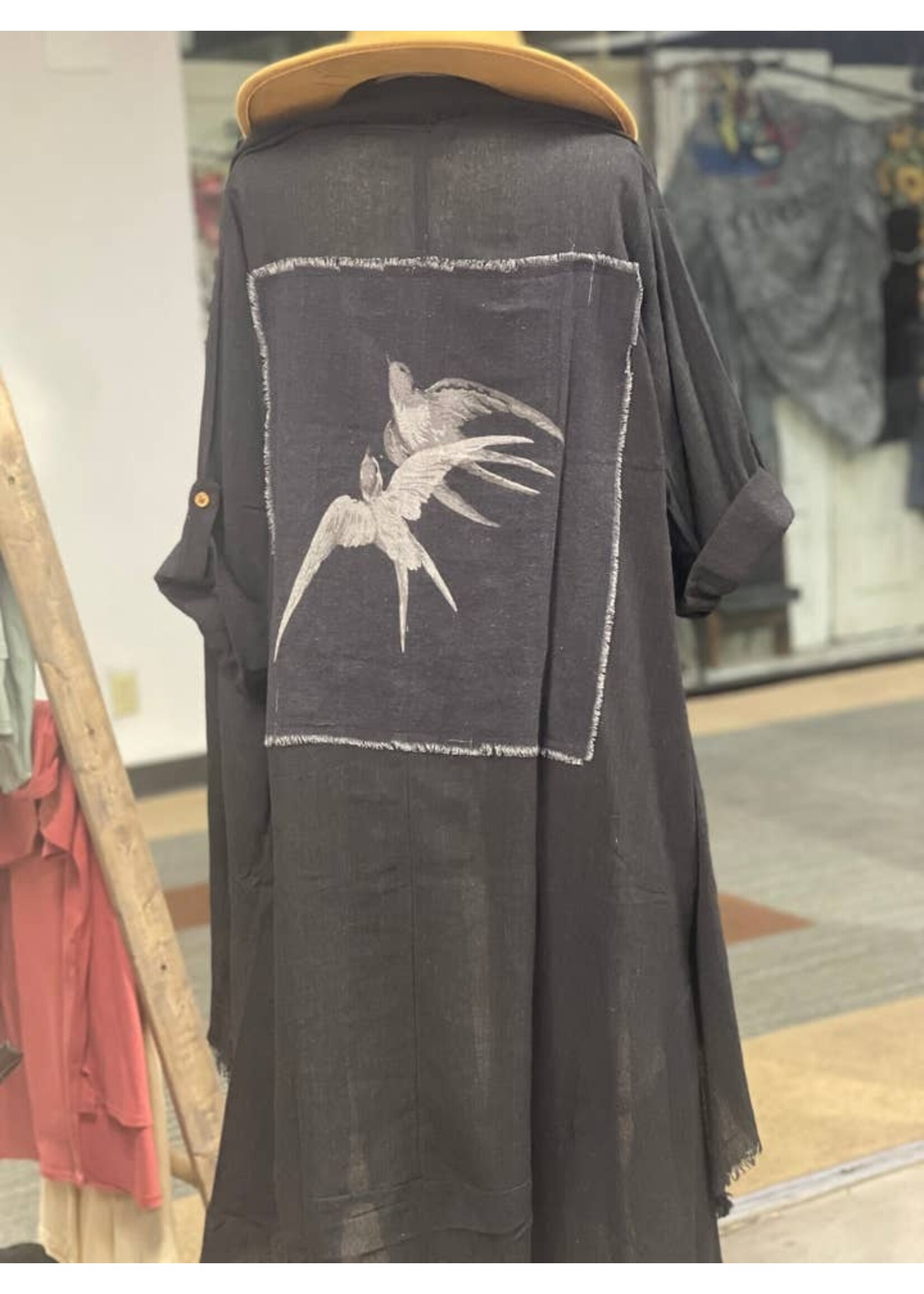 I LOVE LINEN ILL 7320G KIMONO DUSTER BLACK DOVE