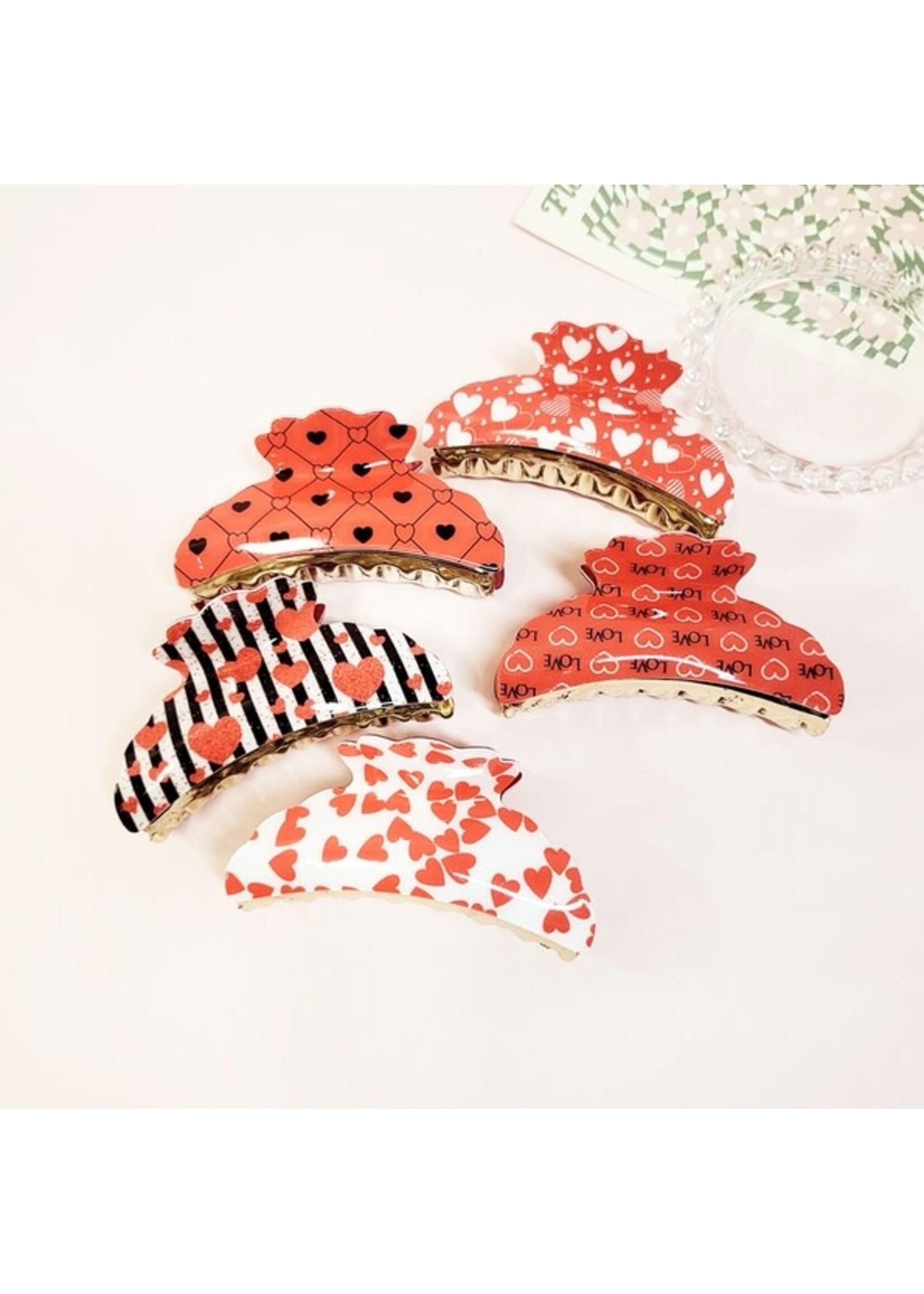 FUNTEZE FUN HAIR CLAW CLIP VALENTINE HEART PATTERN